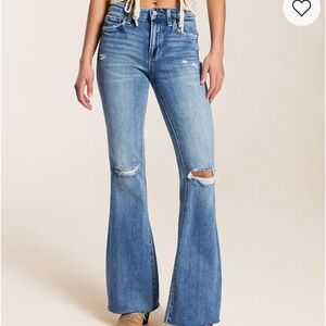 High rise flying monkey distressed flare jeans